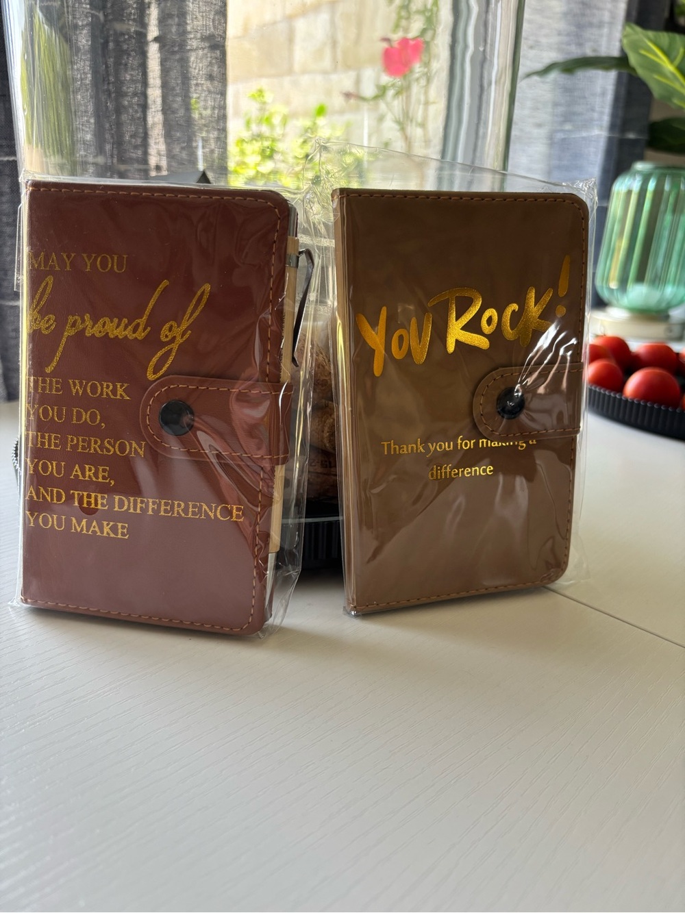 Inspirational Faux Leather notebooks w/pen.